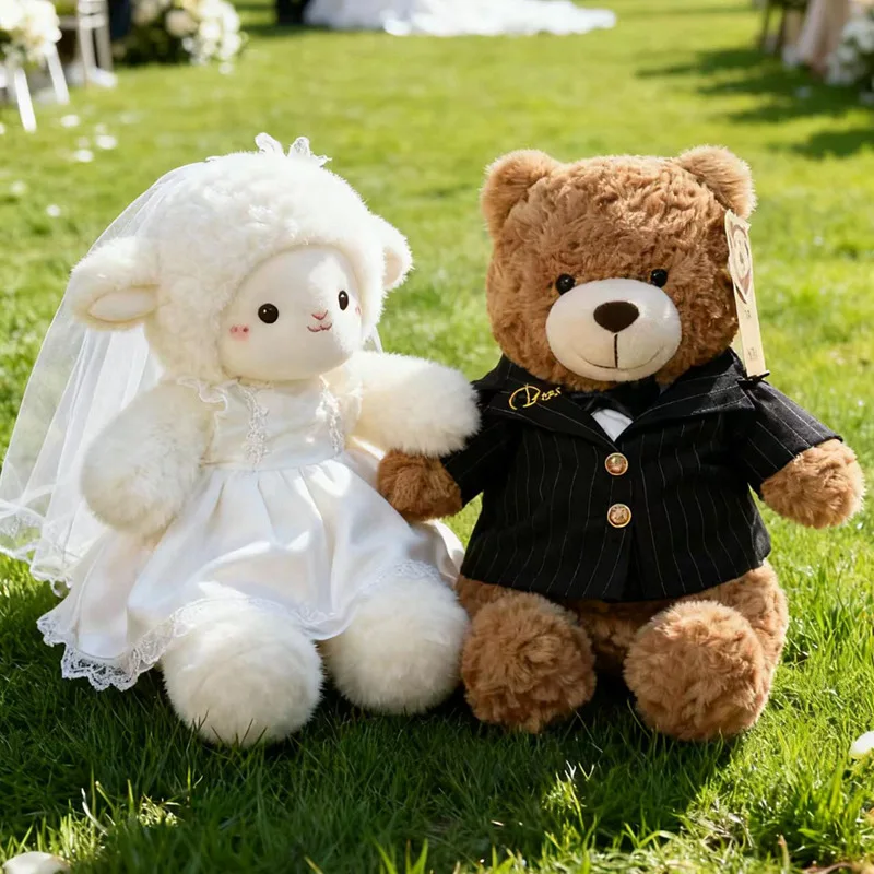 Lovely Wedding Dress Couple Bears Sheep Plush Toys Kawaii Stuffed Dolls Bears for Girls Girlfriend Valentine Wedding Decor Gifts