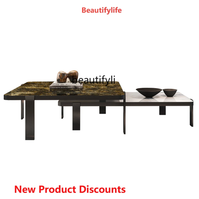 

X188 Pure Natural Luxury Stone Endtable Italian Minimalist Light Luxury Square Retractable Dali Stone Endtable