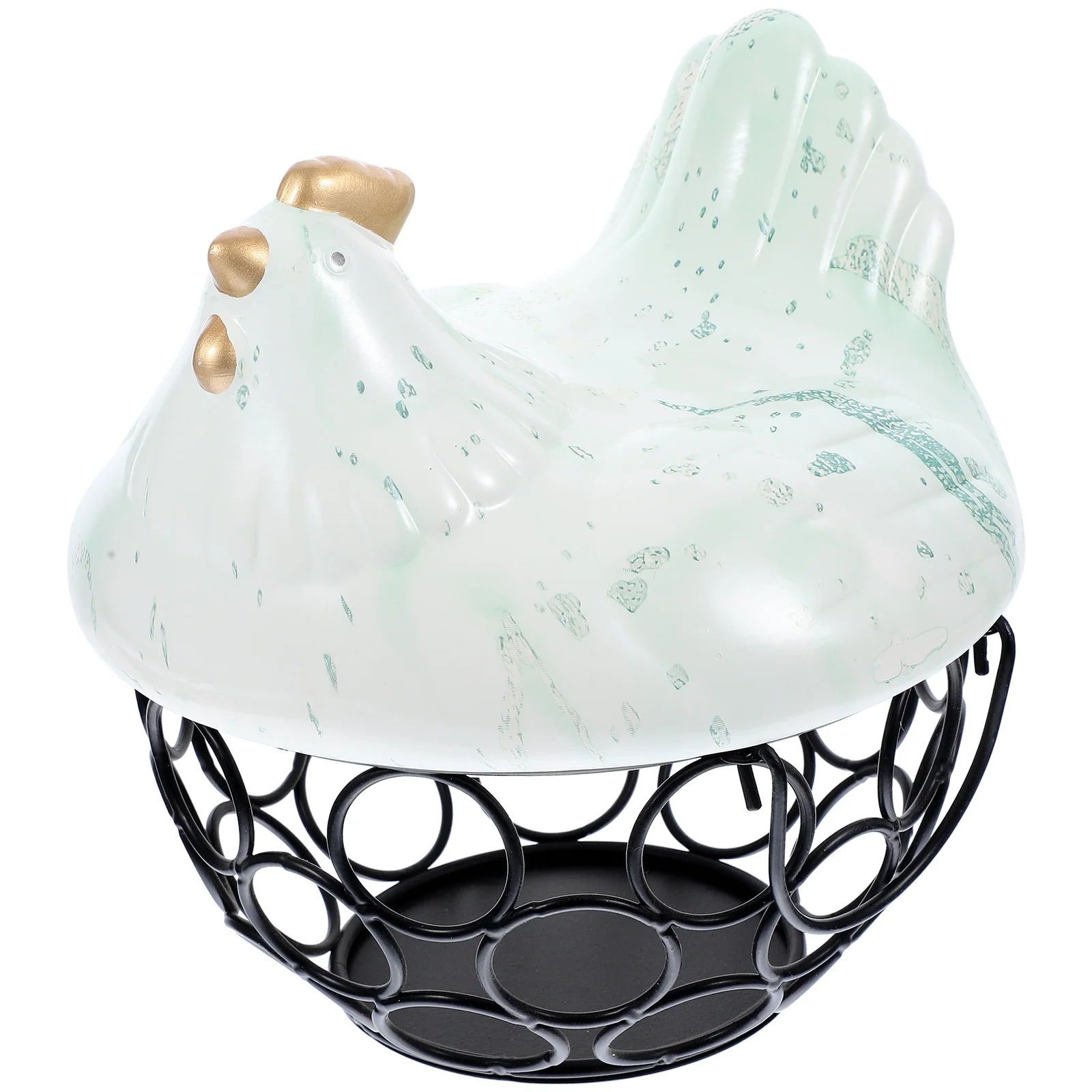 

Metal Wire Egg Basket Ceramic Hen Shape Multifunctional Household Storage Basket Fruit Kitchen Supply Portable Egg Holder