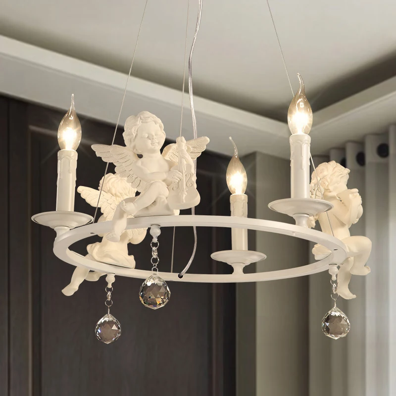 Modern Kids Room Chandelier Resin Angels Pendant Lamp With Decorative Crystal Bedroom Nursery Girl room Chandelier