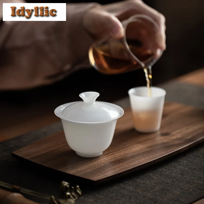 

Фарфоровая чаша для чая Gaiwan из ледяного нефрита, антикварная чайная чаша с крышкой, набор для приготовления чая, миска с крышкой, китайский чайный сервиз, коллекция аксессуаров