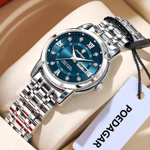 Imagen 2 del producto POEDAGAR, reloj de pulsera de lujo para mujer, resistente al agua, luminoso, fecha, semana, relojes para mujer, vestido elegante de acero inoxidable, reloj de cuarzo para mujer