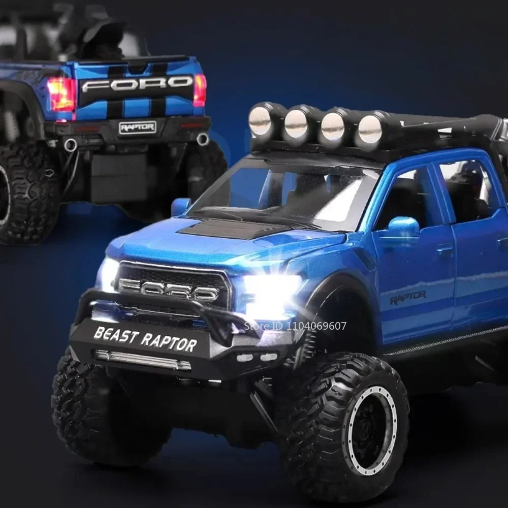 1:28 Schaal 6x6 Raptor F150 Auto Model Speelgoed Legering Diecast Muziek Licht Pull Back Truck Apv modellen voor Kinderen Speelgoed Geschenken