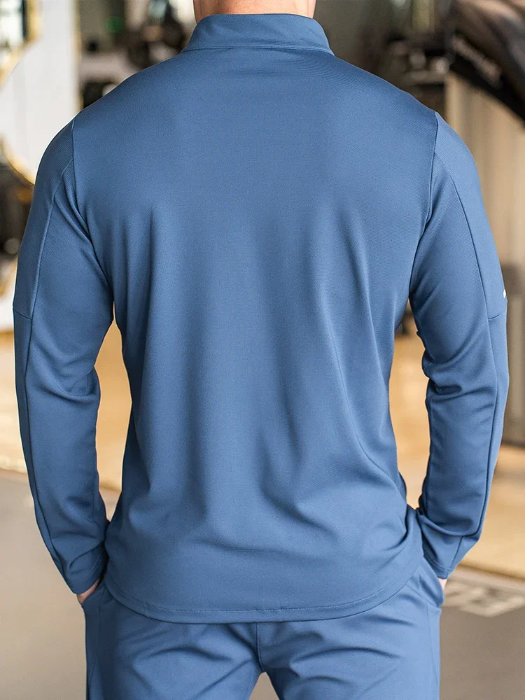 Men's Sports Fitness Casual Tops Long Sleeve Stand Up Collar Solid Colour Jacket Jogging Workout Sweatshirt with Zip Long Sleeve