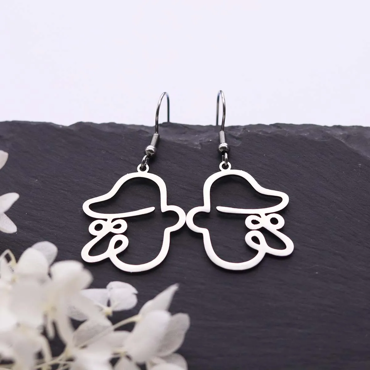 Kinitial Hollow Line Face Dangle Earrings Exaggerated Abstract Face Silhouette Earrings Women Jewelry Gifts