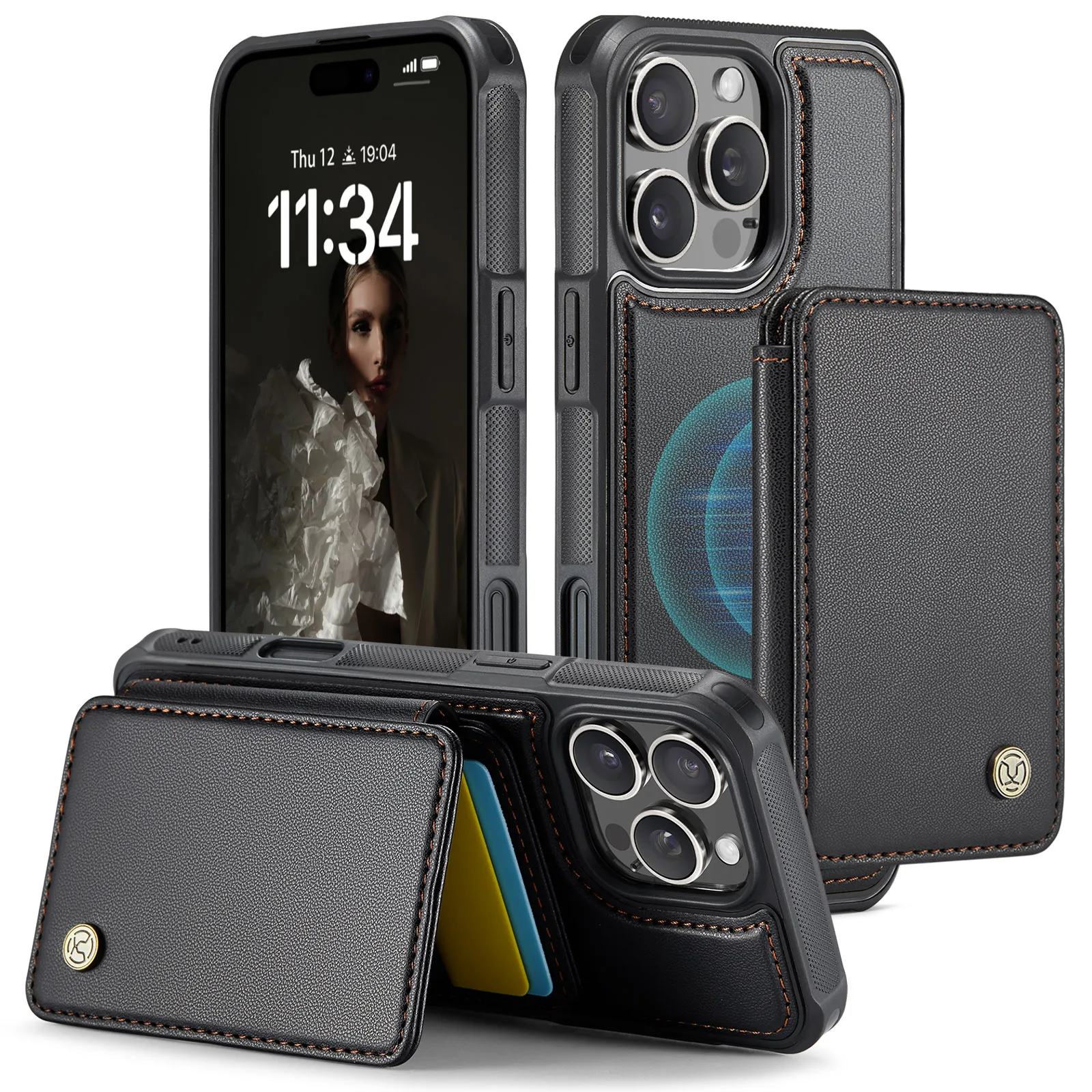 

Shockproof Leather Magnetic Detachable Card Holder Wallet Case For iPhone 16 Pro Max 15 14 13 12 11 XS, Kickstand Phone Cover