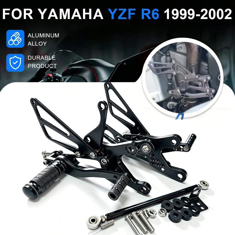 YZFR6 99-02 Für Yamaha YZF-R6 YZF R6 1999 2000 2001 2002 CNC Verstellbare Motorrad-Heckauflage Fußrasten Fußstützen