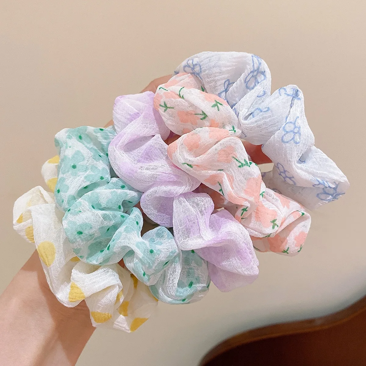 

5PCS Women Girls Elastic Scrunchies Fashion Flower Plaid Satin Headband Rubber Hair Band Gum Ponytail Holder Hair Ties Accessory