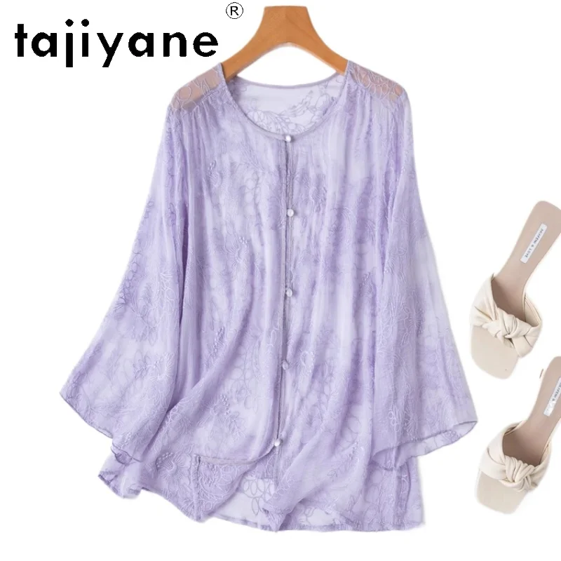 

TAJIYANE 100% Mulberry Silk Shirts Woman Luxury Purple Shirt New Arrivals 2025 Women Tops Loose Cardigan Spring Clothes Блузка