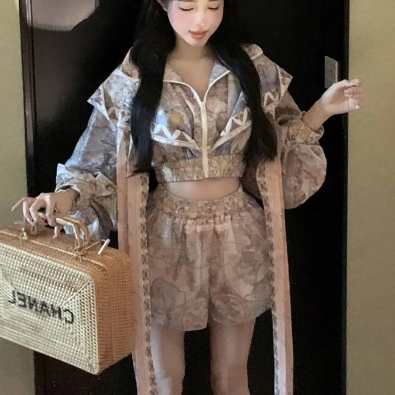 Retro Court Heavyweight Zim Series Conjunto feminino com estampa exclusiva com capuz top orts Faionable Ensemble primavera 2023