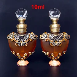 10ml Vintage Heart Shape Metal Perfume Bottle Elegantly Essential Oils Bottles Craft Glass Bottle with Glass Dropper