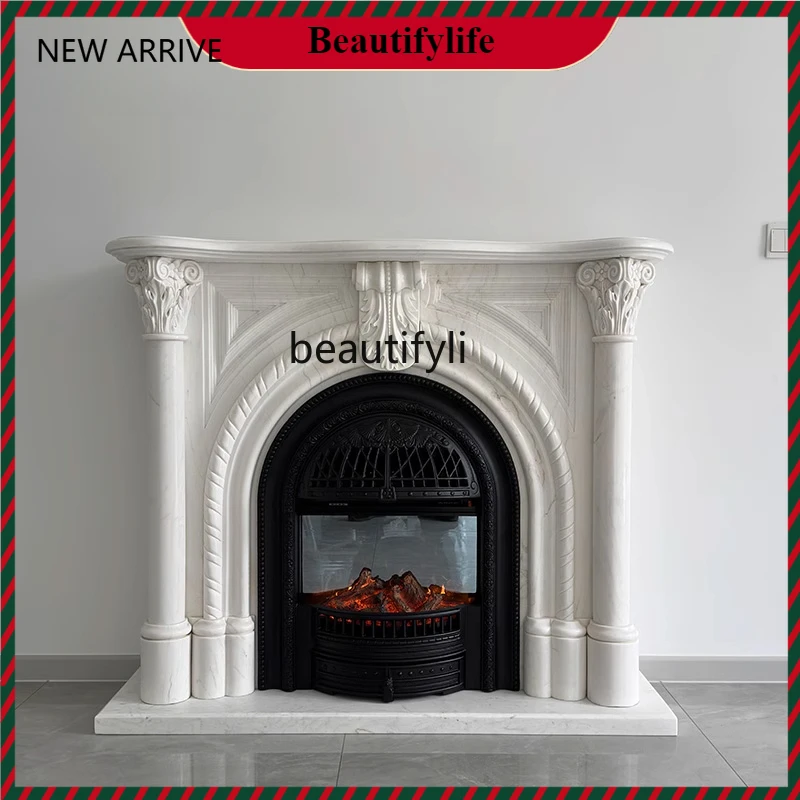 

KK32 French marble retro stone fireplace decorative cabinet living room entrance white marble fireplace marble customization
