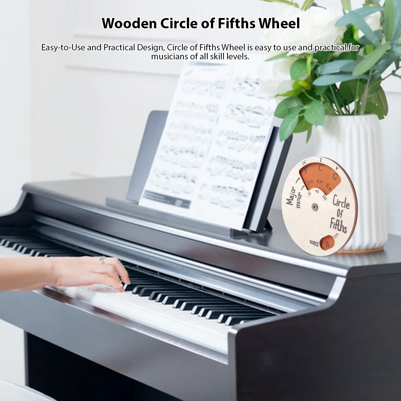 Wooden Circle of Fifths Wheel Melody Tool Chord Wheel Music Theory Learning Tool Fifth Degree Circle for Musicians Melody Tool - view 5