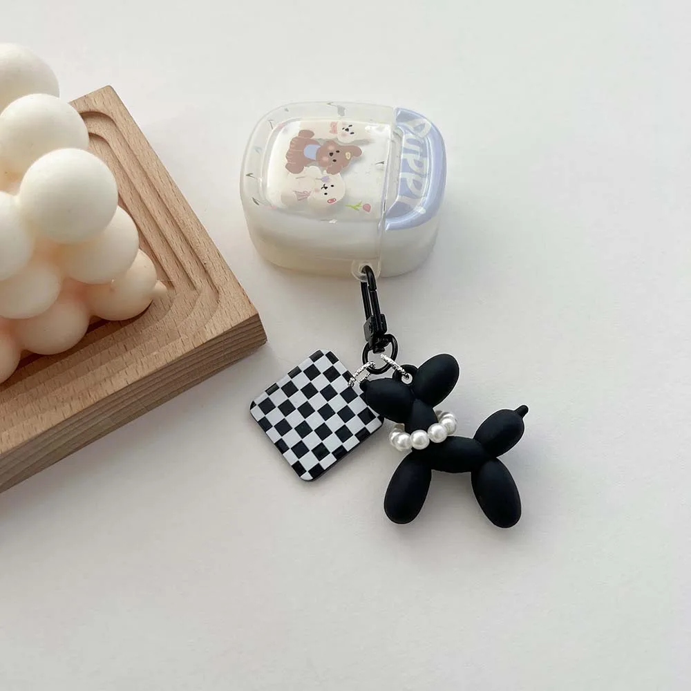 Cool Acrylic Cartoon Balloon Dog Keychains Black Color Heart Flower Pendant Phone Chain Key Buckle Accessories Bag Pendant Toys