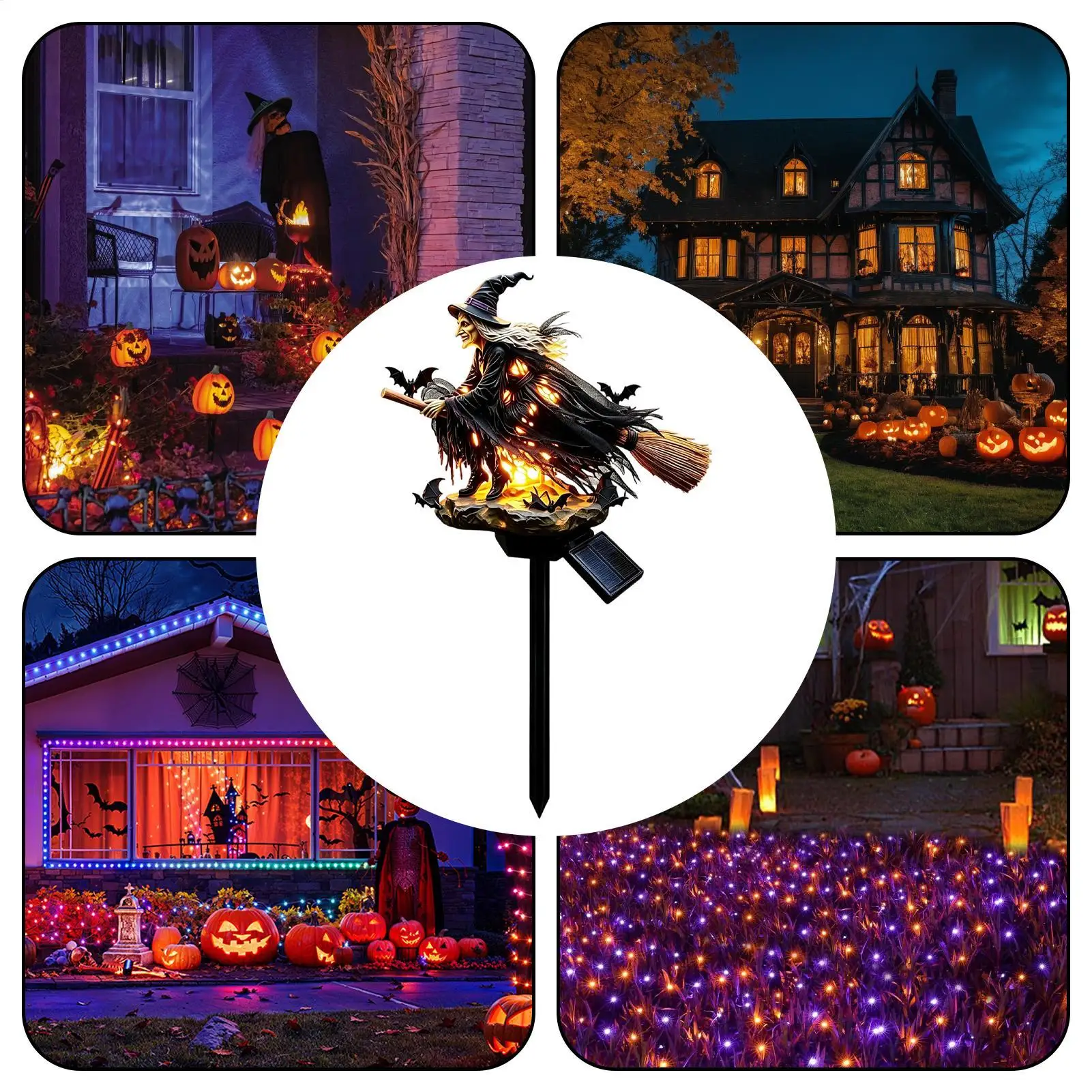 Halloween Witch Solar Garden Stake Metal Fly Witch Decorative Figurine Garden Lights Decorations For Yard Patio Porch Walkway