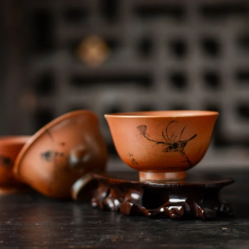 ★Jingdezhen Ceramic Gold and Silver Color Gray Firewood Burning Handmade Hand-Painted Tea Cup Master Cup Kung Fu Tea Set Teacup