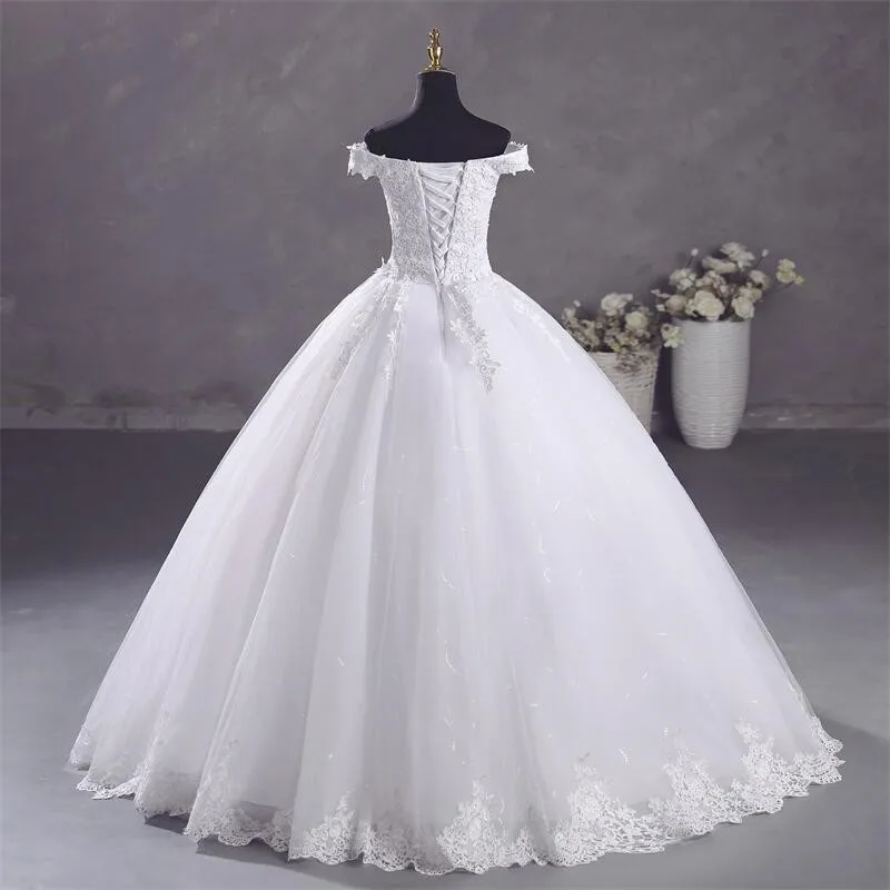 Ashley Gloria Pure White Wedding Dresses Elegant Boat Neck Ball Gown Simple Vestido De Noiva Plus Size Robe De Mariee