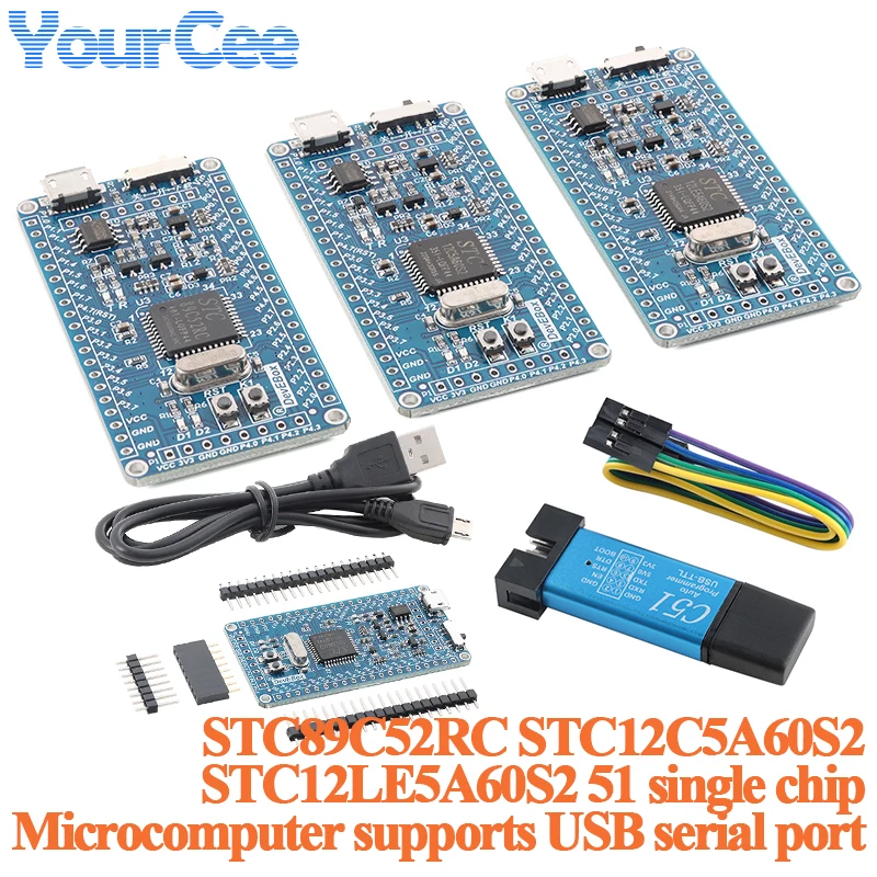 STC89C52RC STC12C5A60S2 STC12LE5A60S2 51 Single Chip Microcomputer Development System Core Board Module Supports USB Serial Port