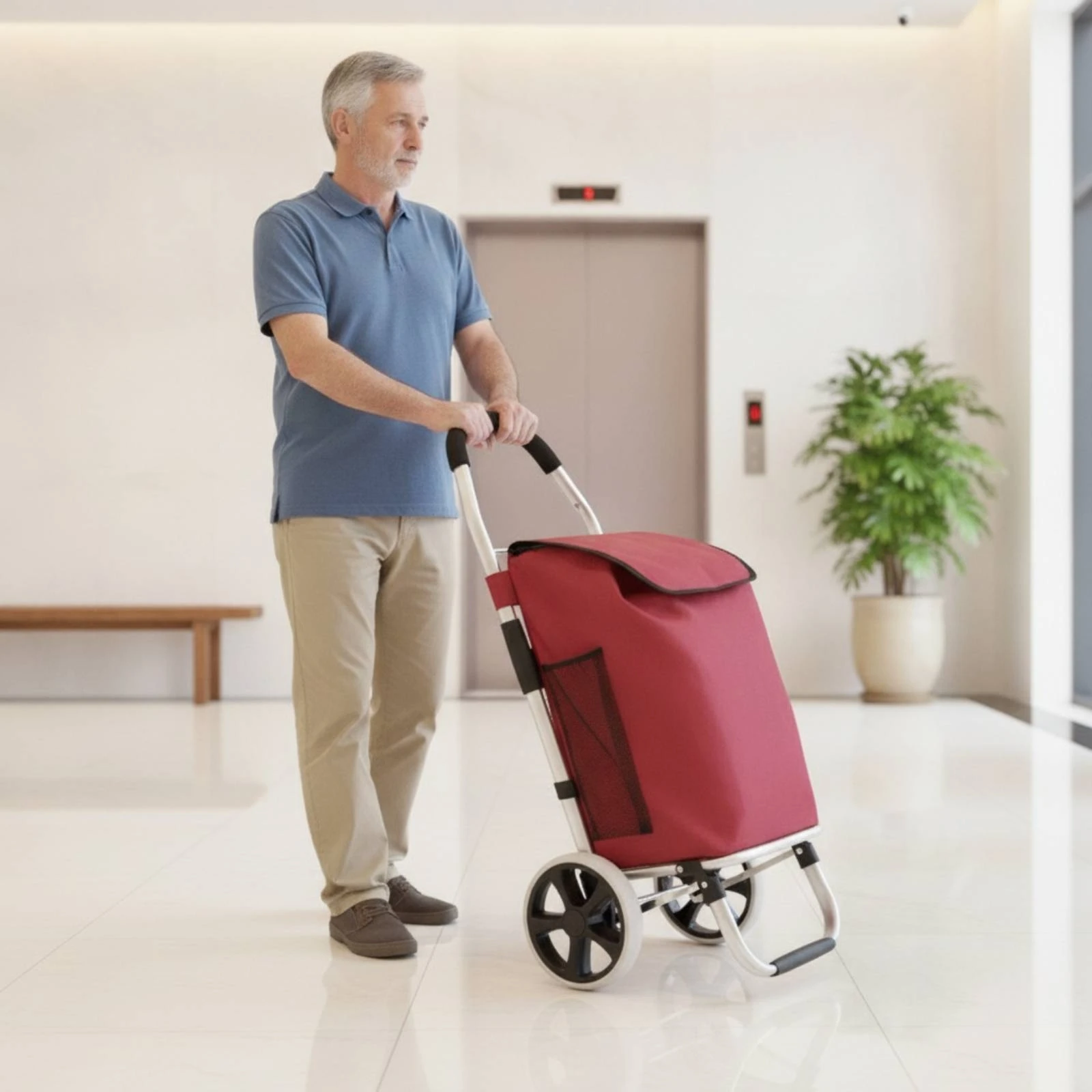 Foldable Two-Wheel Shopping Trolley Washable Shopping Trolley with Removable Cloth Bag Handtruck Portable