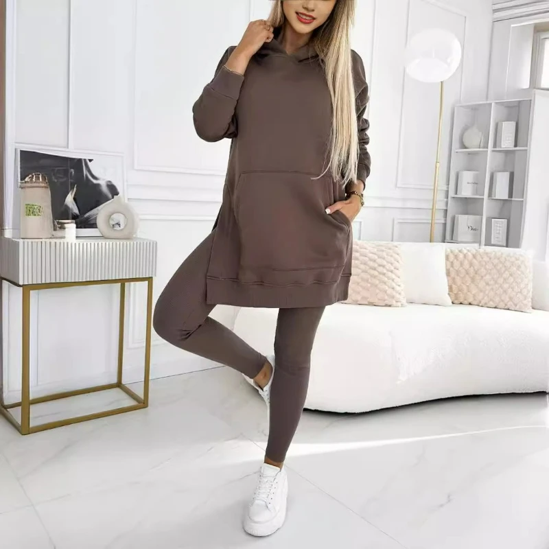 

European American Style Sporty Casual Hooded Sweatshirt Threaded Leggings Two-piece Set Trendy Cool for Women 2026 Autumn/winter