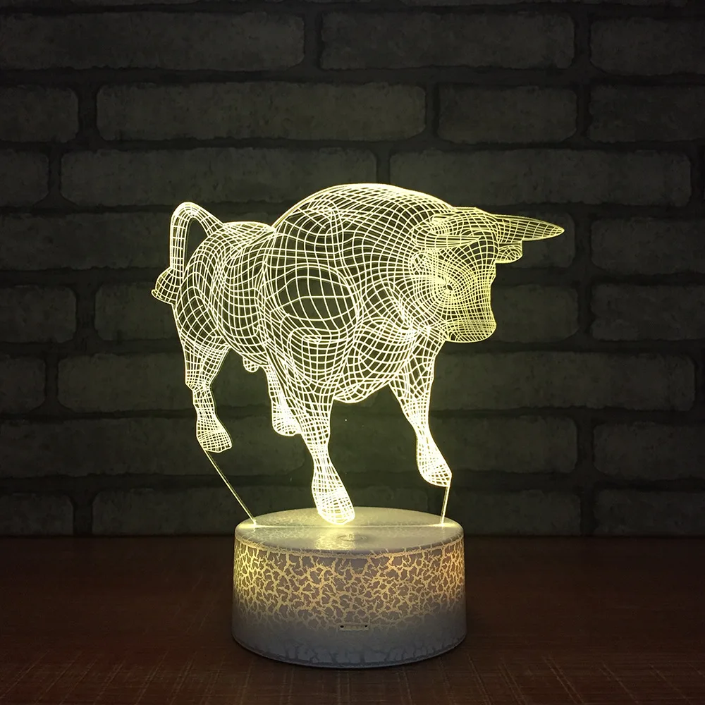 

Bull 3d Lamp 7 Colors Remote Control Touch Crack Creative Gift Night Lamp Lovely Cartoon Children's Toys 3d Light Fixtures