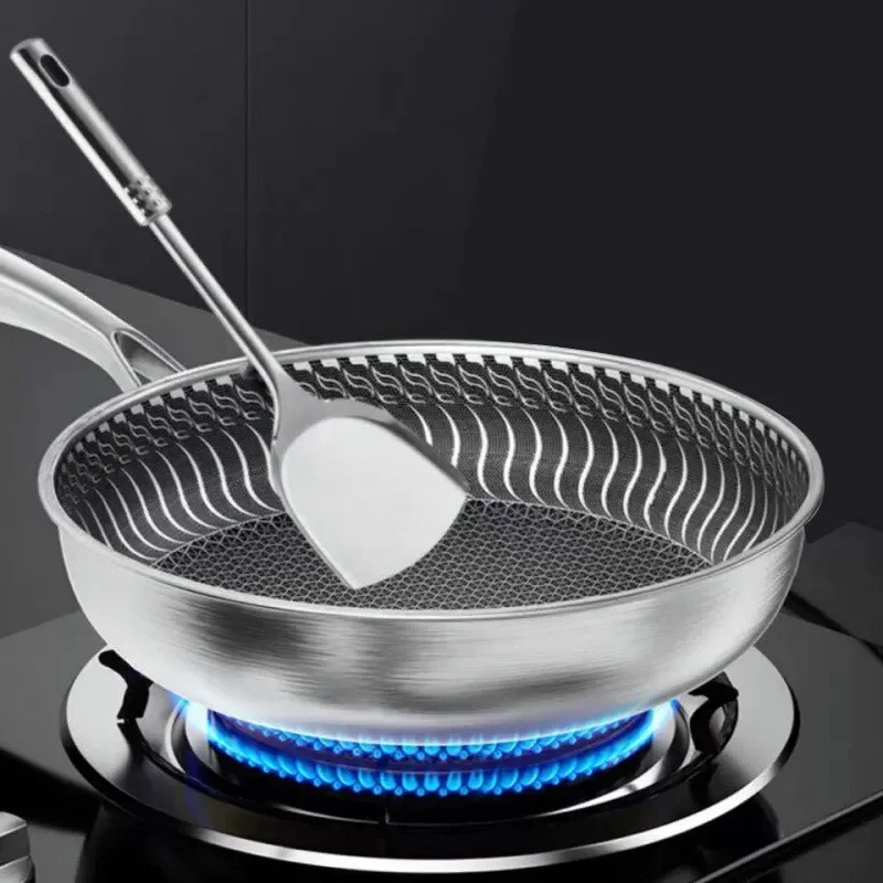 

Whole Body Tri-Ply Stainless Steel Frying Pan 316 Stainless Steel Wok Pan Double-sided Honeycomb Skillet Suitable for All Stove