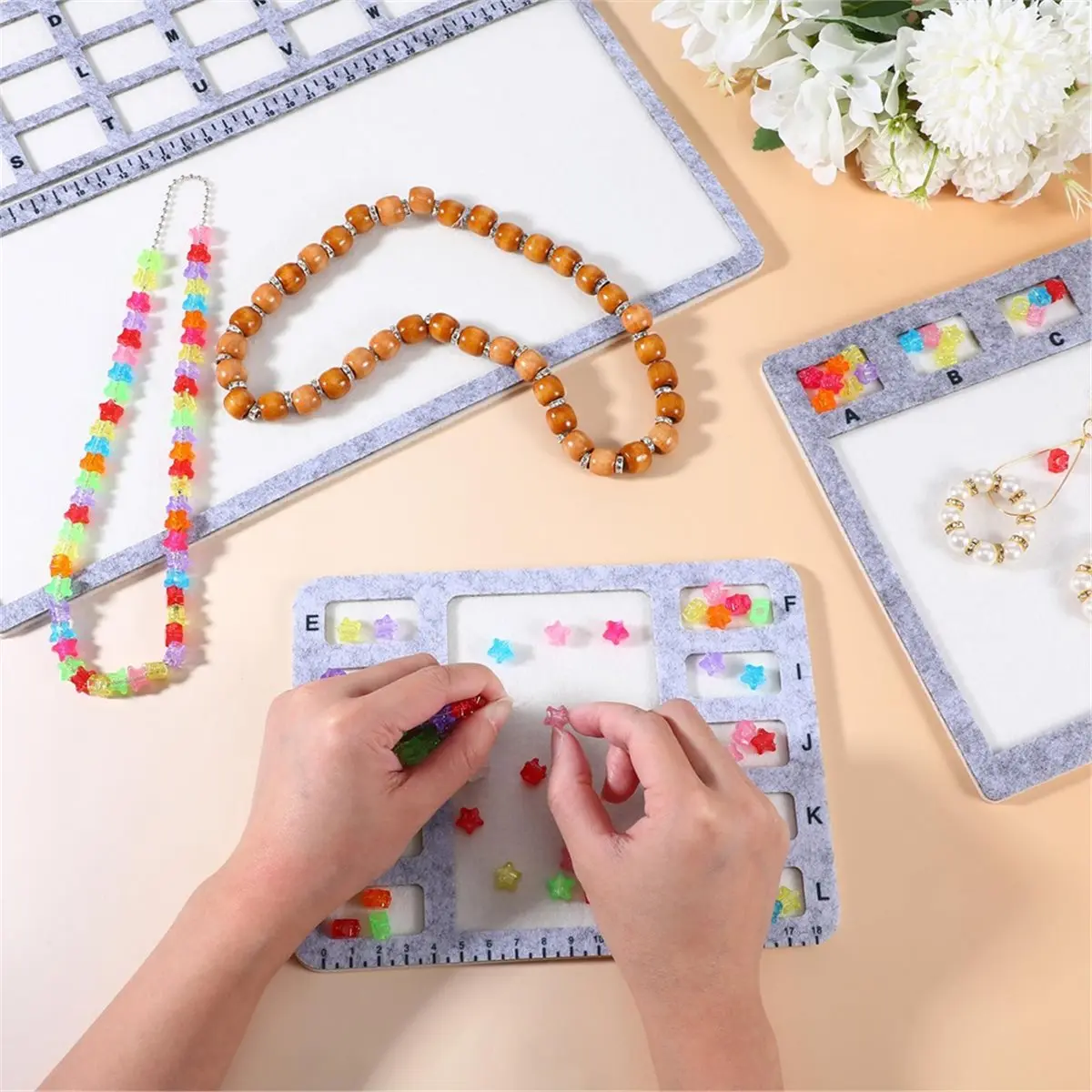 3 Style Felt Beading Mat for Jewelry Making with Centimeter Scale and Alphabetic Grid