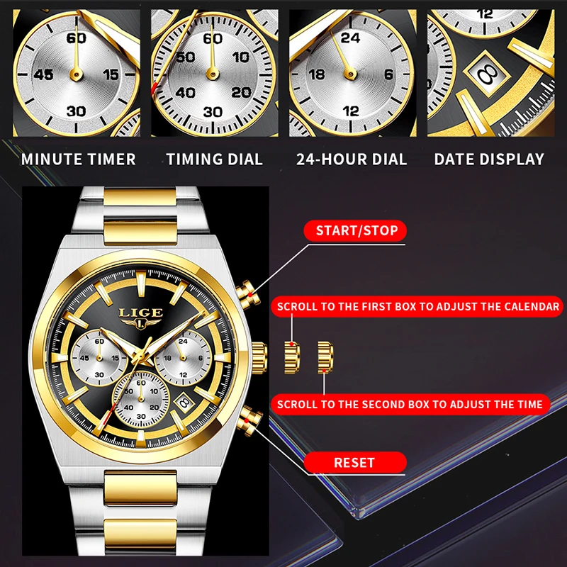 LIGE Sport Quartz Wristwatches For Men Fashion Military Waterproof Watch Men Top Brand Luxury Luminous Chronograph Reloj Hombre