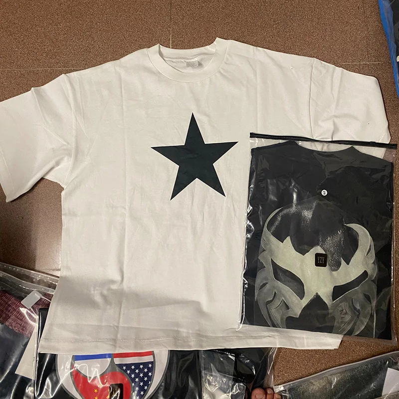 Summer Black White Red Yellow Kanye West Vultures T Shirt Men Women Oversized Mask Pentagram BULLY T-Shirt Cotton Tee Tops