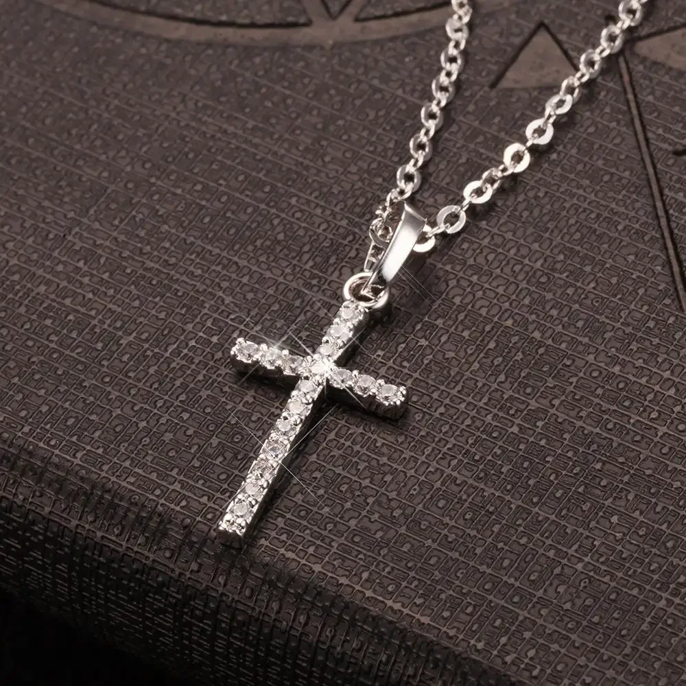 Female Cross Pendants dropshipping Gold Black Color Crystal Jesus Cross Pendant Necklace Jewelry For Men/Women Wholesale