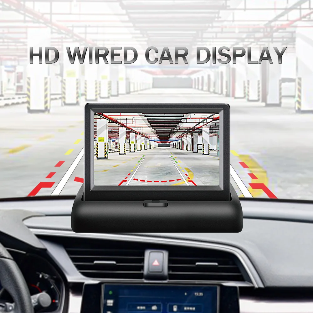 4.3 Inch Foldable Car Backup Monitor with Night Vision Rear View Reverse Parking Camera Kit for SUV Van Vehicle