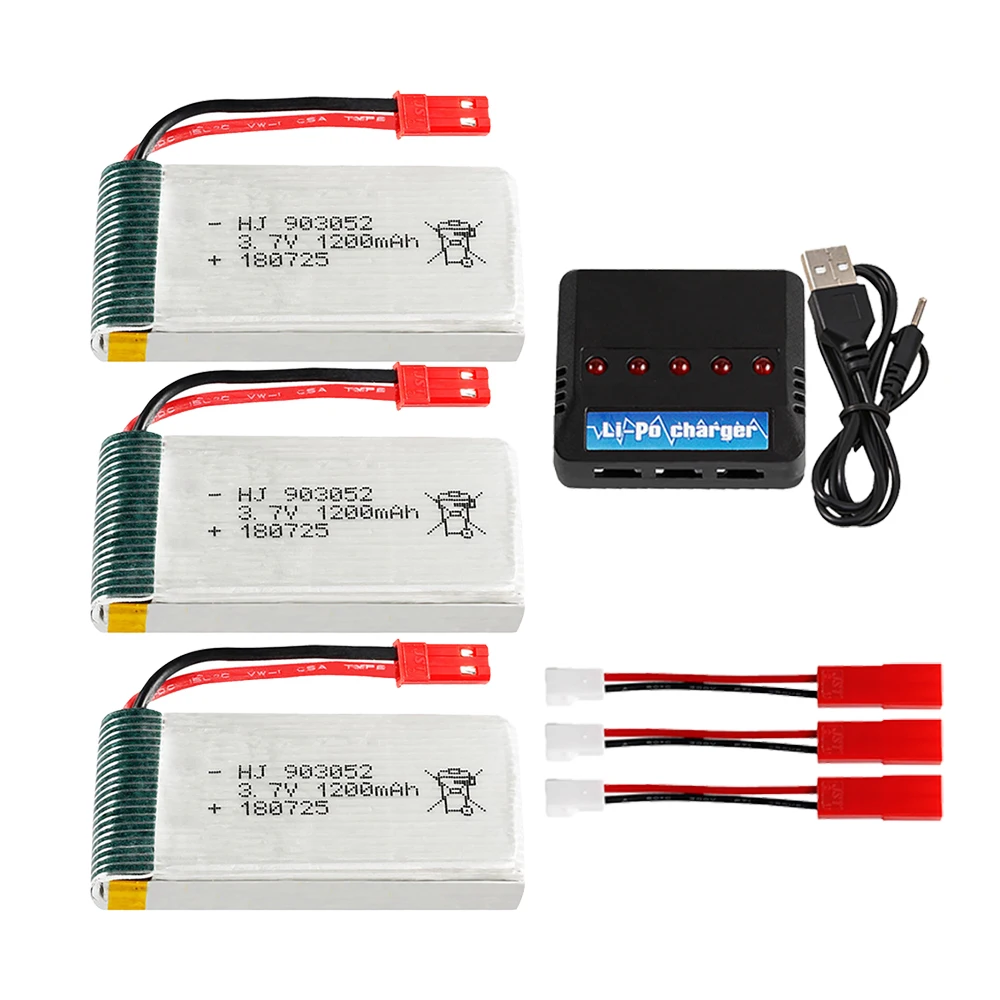 Batería Lipo de 3,7 V, 1200mAh, 903052 con cargador para H11D, H11C, Control remoto, helicóptero, avión, juego de enchufe y cargador JST