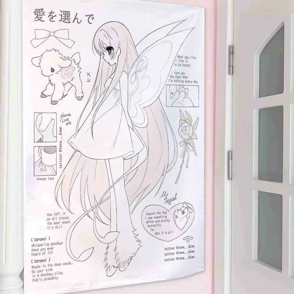 Ins-Style Mädchen-Wandteppich – Cartoon-Wandbehang als Hintergrund für Schlafzimmer, Studentenwohnheim und Mietwohnungen