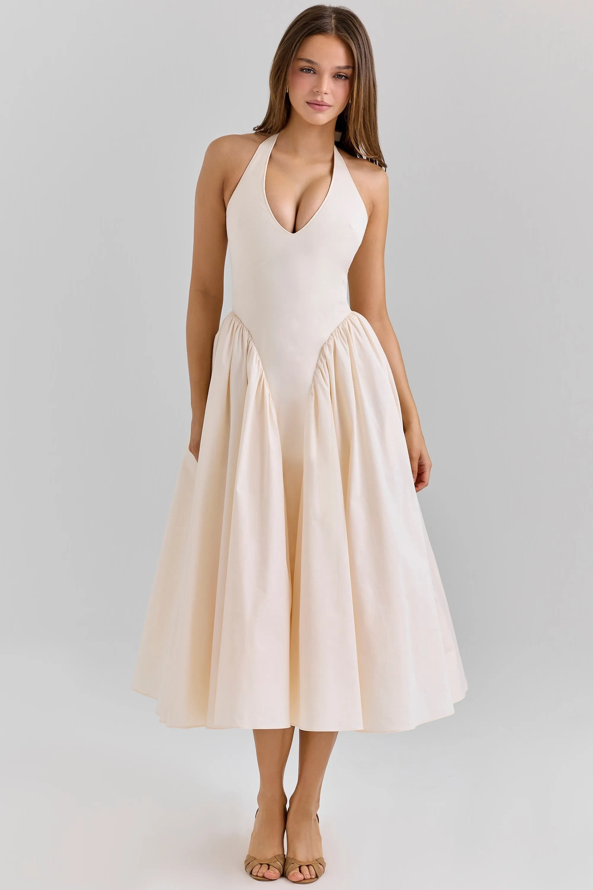 Haute qualité Sexy col en v sans manches solide Patchwork taille haute vacances Vocation plage femmes robe