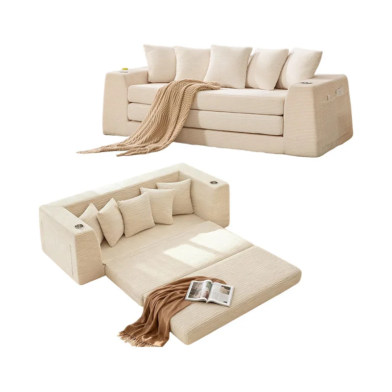 Three-fold sofa bed sitting and lying small apartment simple straight sofa