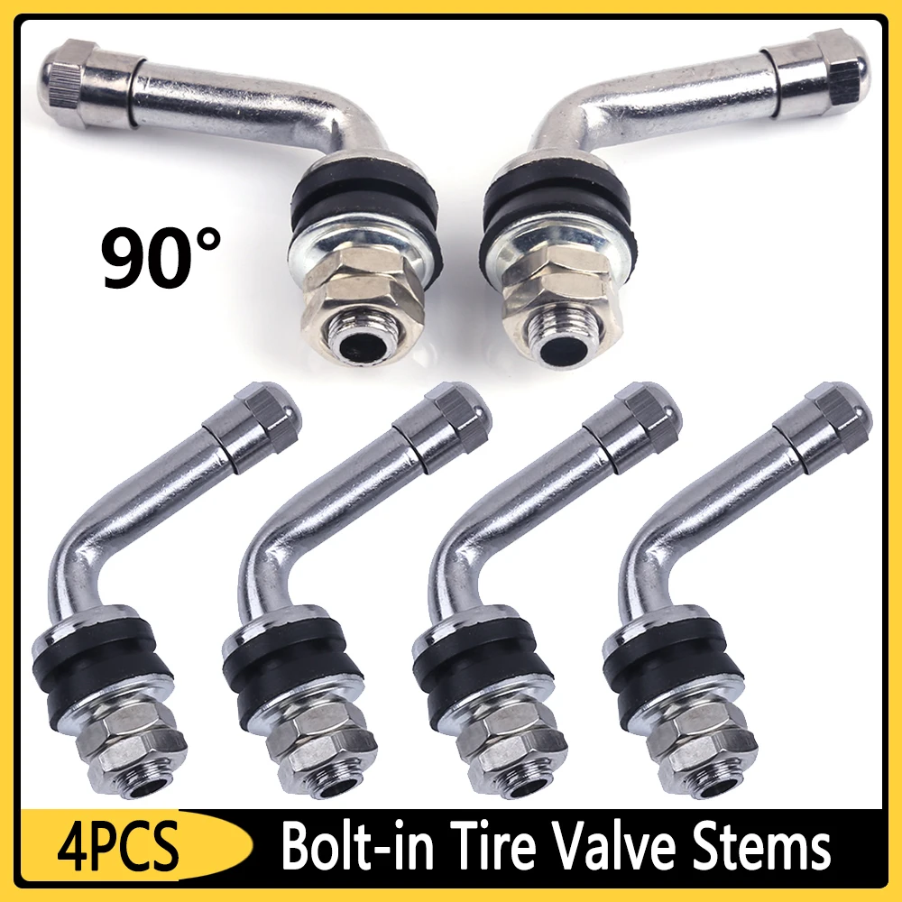 صمام إطار معدني ينبع مسمار بزاوية 90 درجة ، بدون أنبوبي ، مطلي بالكروم ، 4 ، من المعدن