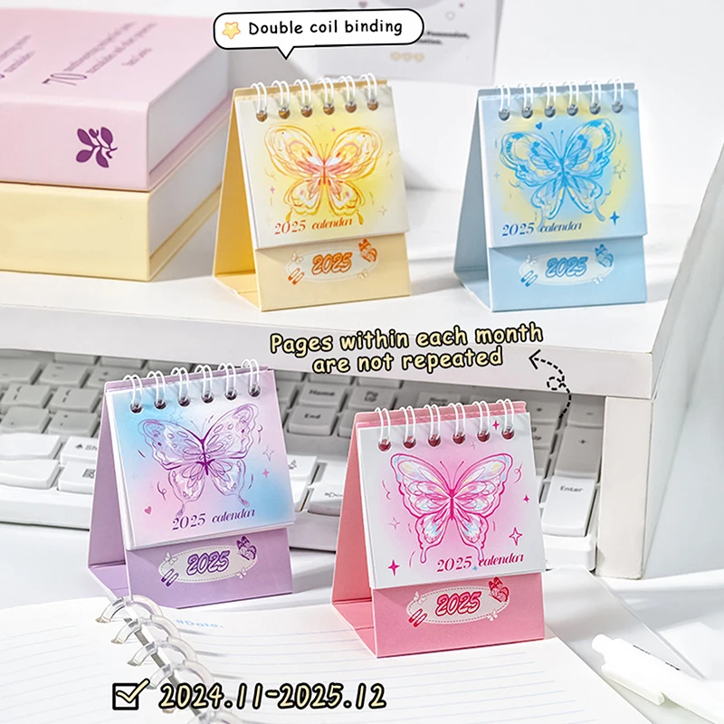 2025 Butterfly Mini Desk Calendar Creative Office Decoration Desktop Calendar Daily Memo Calendar Learning Planner