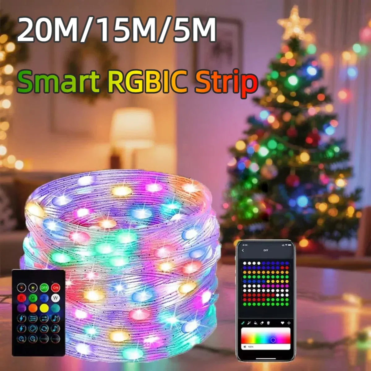 

Smart USB 5V LED Festoon Lights RGBIC WS2812B Fantasy Color Bluetooth APP Control For Christmas Halloween Festival Party Decor