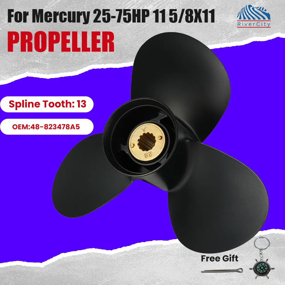 Boat Propeller 11 5-8x11 for Mercury 25 30 40 45 48 50 55 60 70HP Outboard Engine Aluminum Alloy Screw 3 Blade 13 Spline