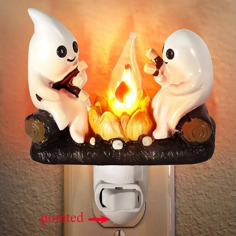 Halloweenowy duch ognisko migocząca lampka nocna 3D LED duchy ognisko migotanie płomień lampka nocna dla rodziny przyjaciół dzieci