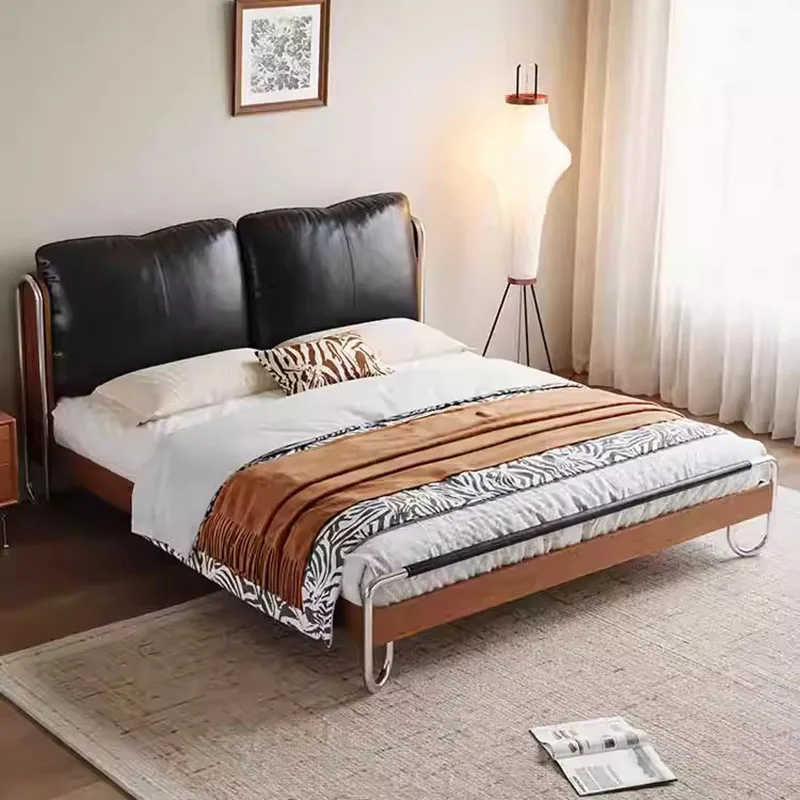 

Japanese Design Bed Metal Modern Double Bedroom Massage Bed Simple Leather Sleeping Luxury Letto Matrimoniale Office Furniture