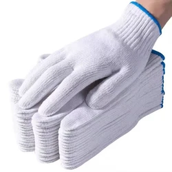 10 Pcs Protective Gloves Cotton Thread Gloves Work Thick Nylon White Yarn Wear Resistant Cotton Thread Gloves