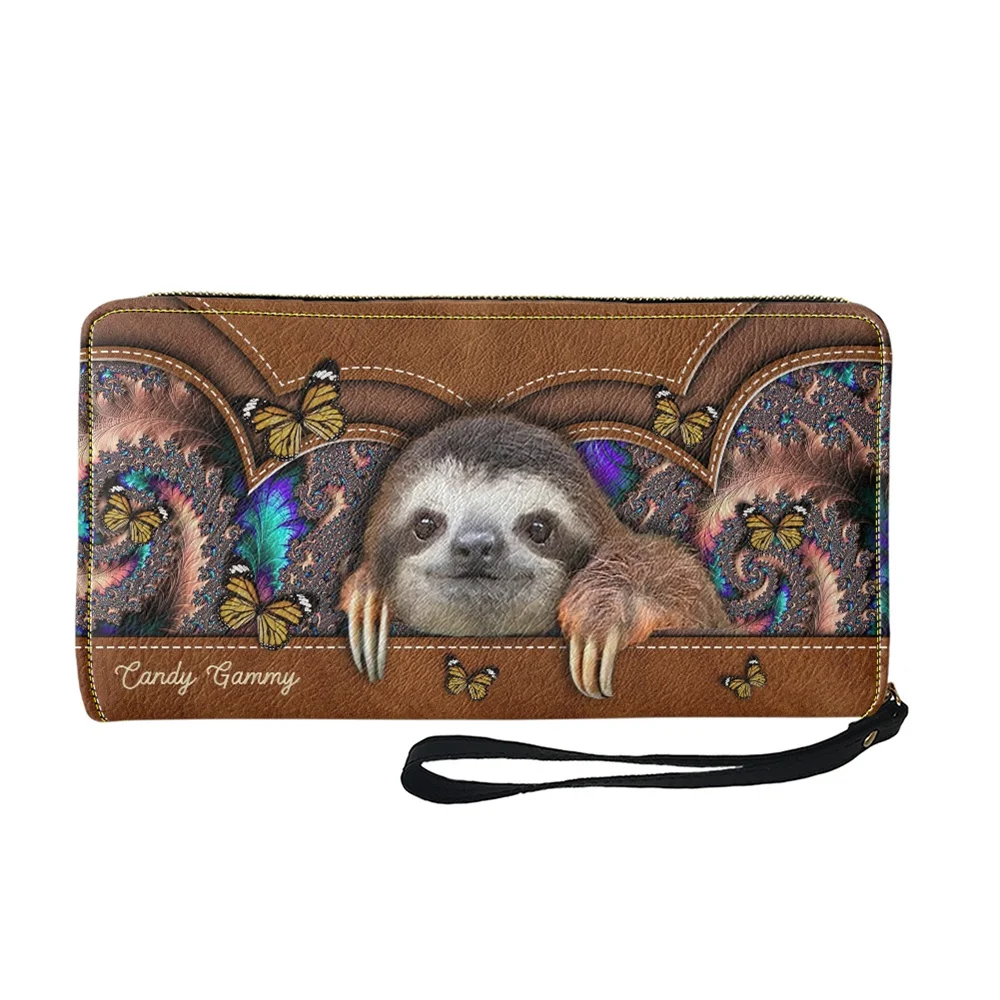 Kawaii Jeans Pocket Sloth Design Leather Wristlets Wallet Women Long Slim Coin Purse Multifunction Card Holder Small Mobile Bag