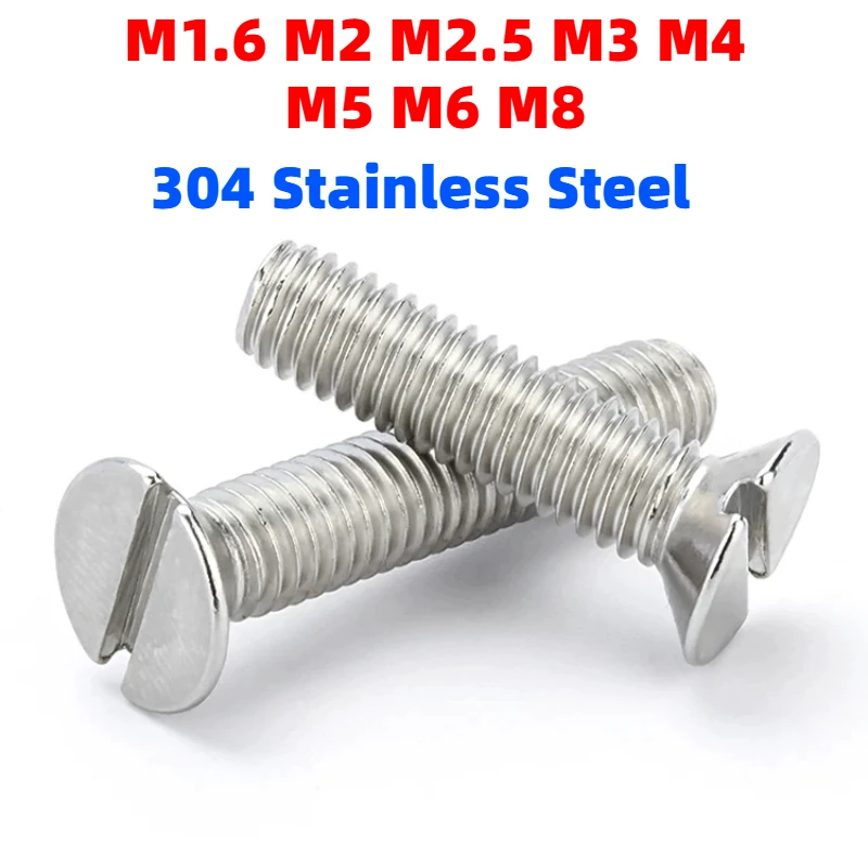 2-30pcs M1.6 M2 M2.5 M3 M4 M5 M6 M8 GB68 304 Stainless Steel Slotted Flat Countersunk Head Screw Bolt 4mm-60mm