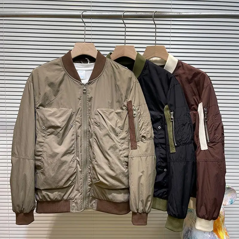 Men's Color Blocked Baseball Collar Jacket, Casual Coat, Outdoor, Camping, Baseball, Skateboarding, Spring, Autumn, New