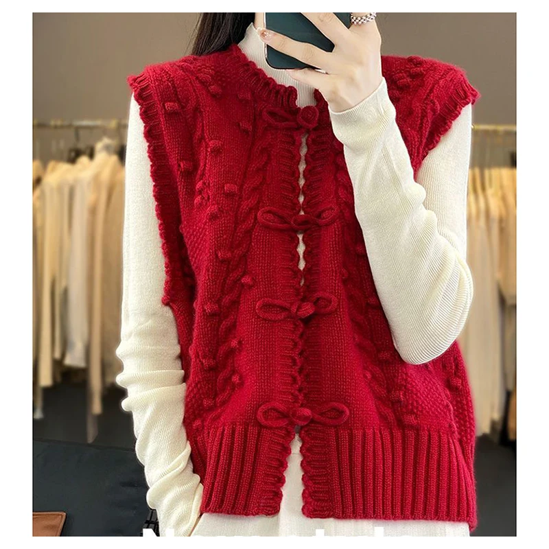 

Knitted vest sweater, women's autumn winter clothing, loose fit, new Chinese style, high-end sense, cardigan, camisole, jacket