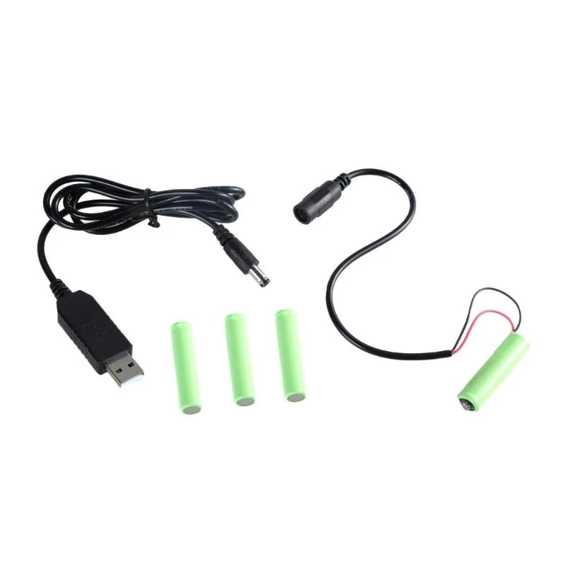 W91A 3A Dummy Battery Adapter USB Power Supply Cable Cord Replace 4pcs 1.5V AM-4 LR03 3A Batteries for Camera LED Light