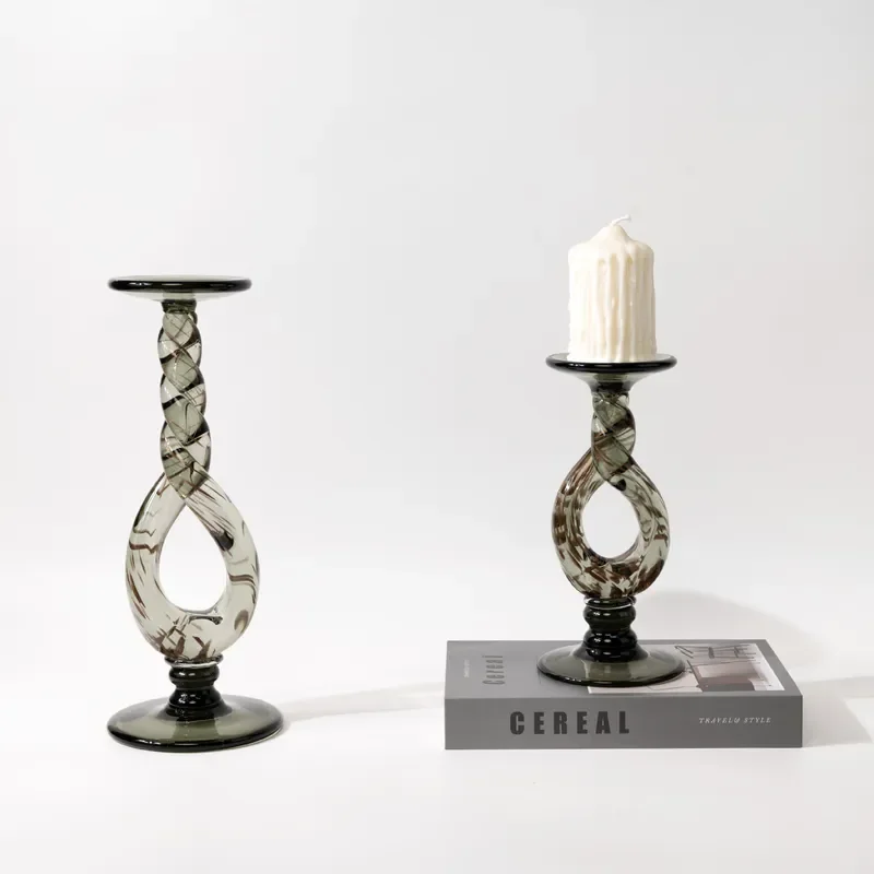 Vintage French Style Glazed Glass Candlestick Holder Romantic Medieval Home Decor Artistic Edge Cabinet Ornament Soft