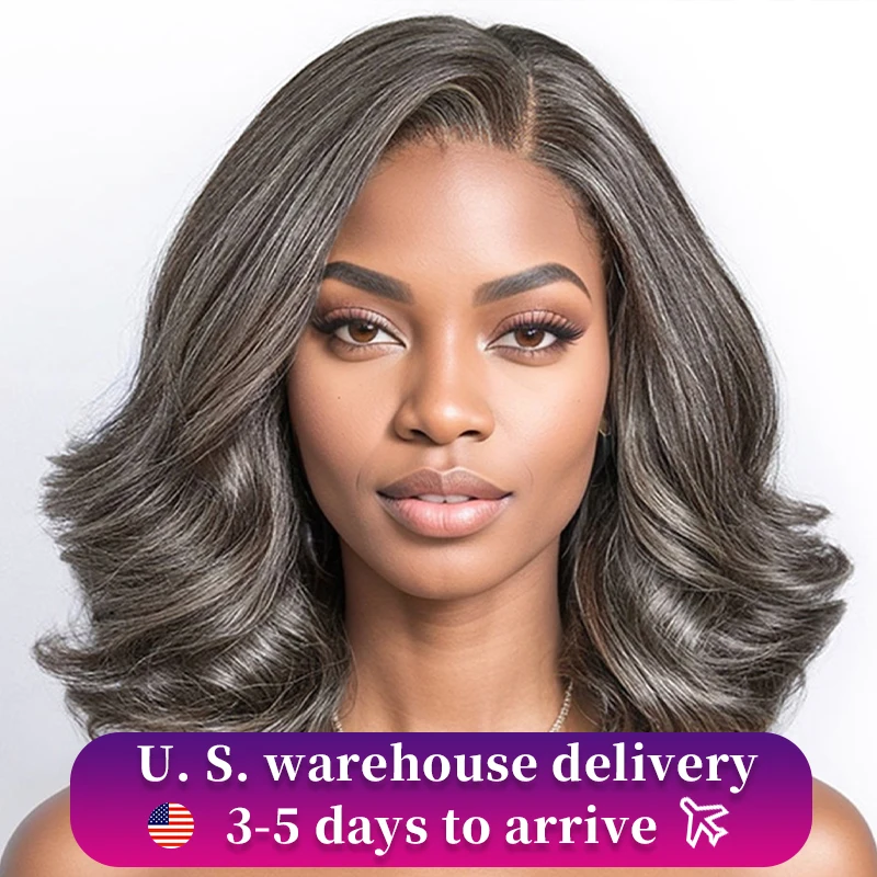 Salt And Peppe Short Bob 5x5 Pre Plucked Lace Closure Wig Natural Wave Gray Brazilian Human Hair Lace Front Wig For Black Women