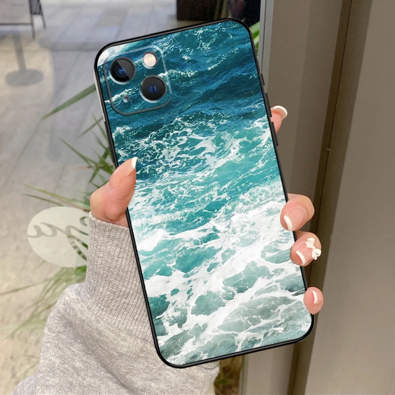 Blue Ocean Waves Sea Case For iPhone 13 11 14 12 15 16 Pro Max Plus XR X XS Max 12 13 Mini Soft Cover